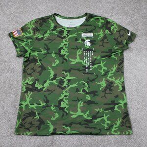 Nike Michigan State Spartans Shirt Mens XL Green‎ Camo Dri-Fit Salute to Service